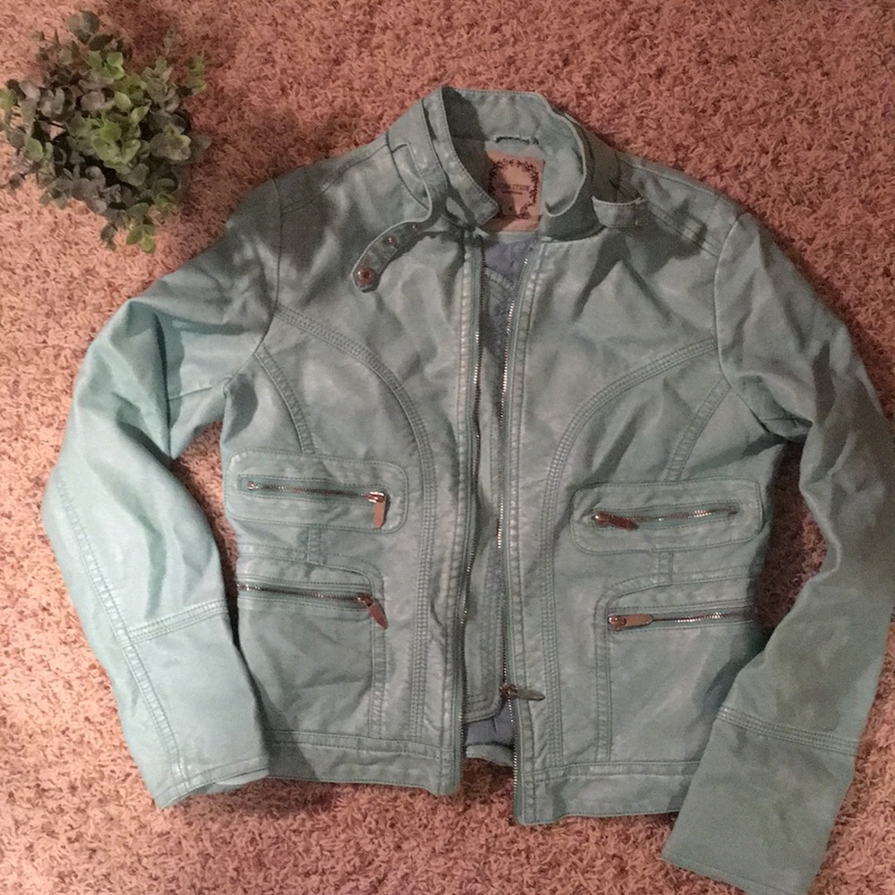 Light Blue Leather Jacket - Picture 1 of 5